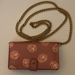 Coach Pink Floral Wallet with Gold Chain